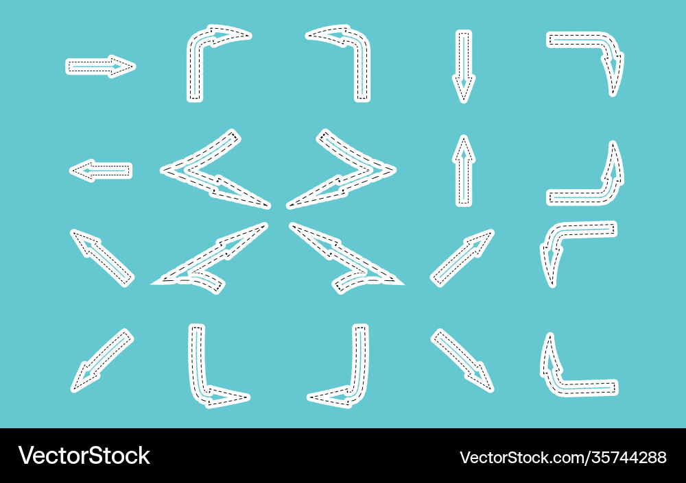 Set isolated curved arrows from dotted lines Vector Image