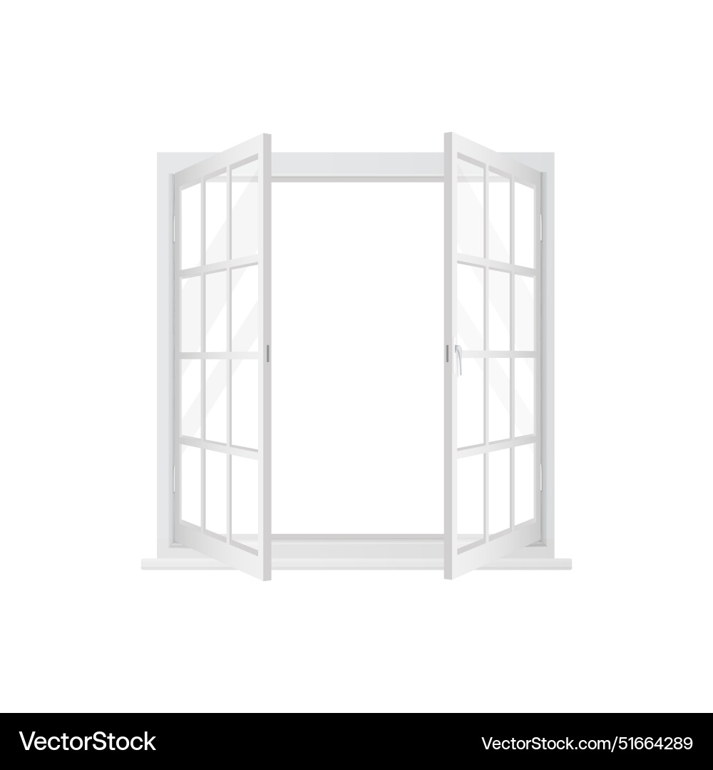 3d window with white frame and two open sashes 3d window with white frame and two open sashes Vector Image
