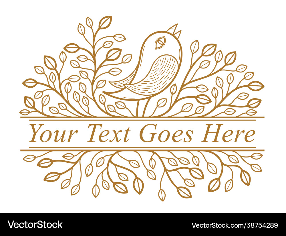 Beautiful bird on a branch linear floral design Vector Image