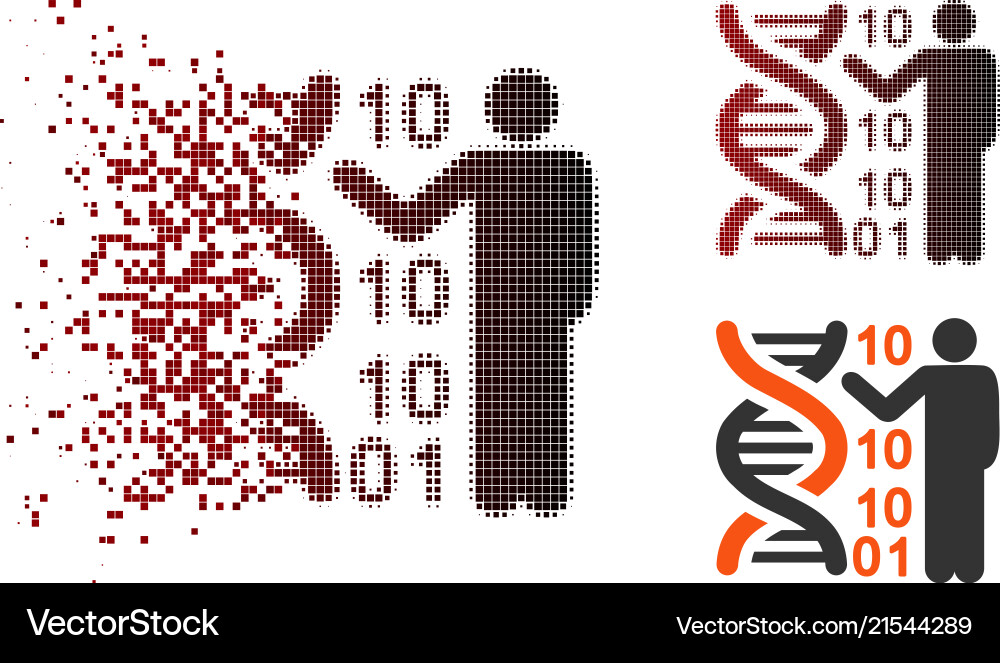 Dissolved pixel halftone dna code report icon Vector Image