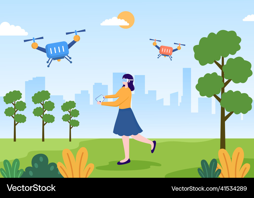 Drone with camera remote control driven flying Vector Image