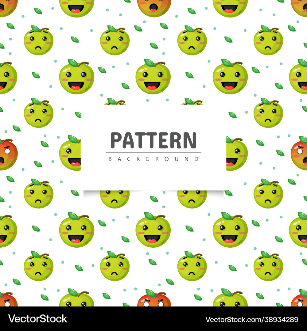 Green apple seamless pattern with expression Green apple seamless pattern with expression Vector Image