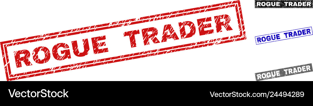 Grunge rogue trader scratched rectangle watermarks vector image