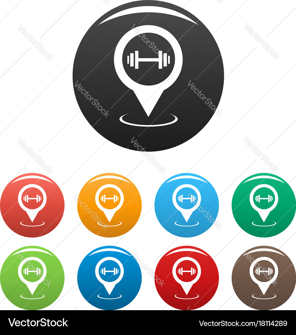 Gym map pointer icons set simple vector image