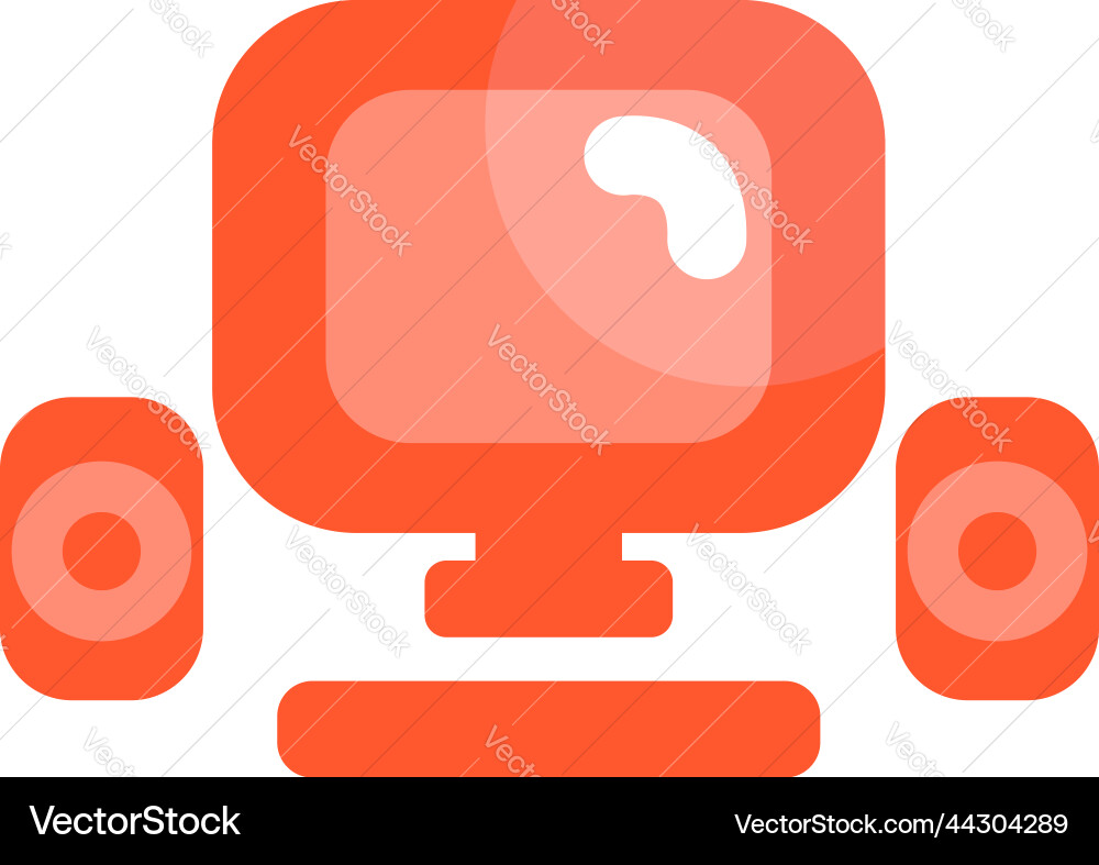 Red computer with speakers and monitor Vector Image