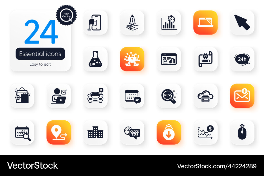 Set of technology flat icons report timer quick Set of technology flat icons report timer quick vector image
