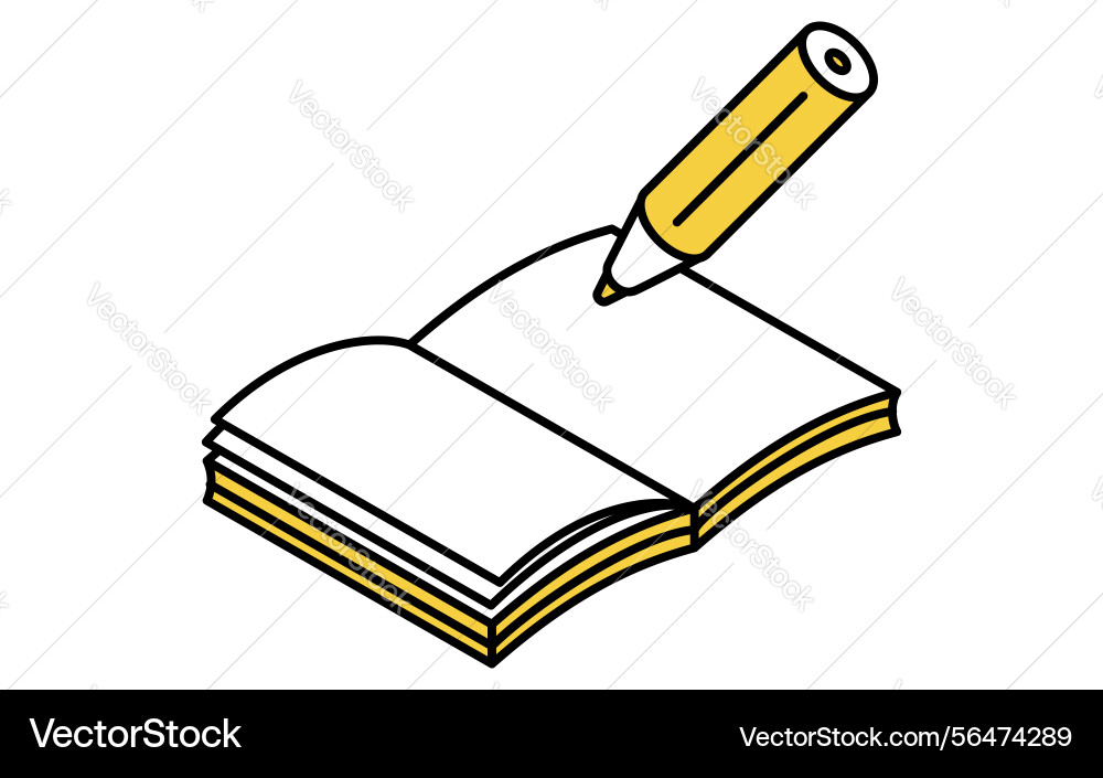 Simple line drawing icon of open notebook and pen Simple line drawing icon of open notebook and pen vector image