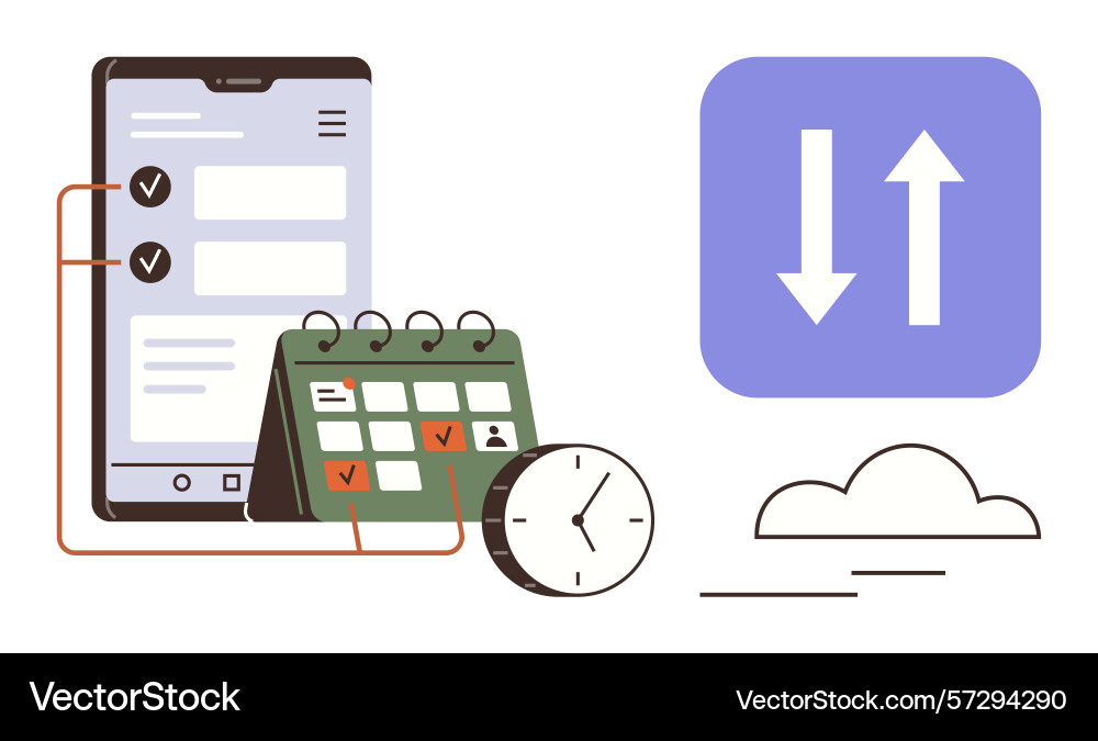Digital task management with mobile app calendar Digital task management with mobile app calendar vector image