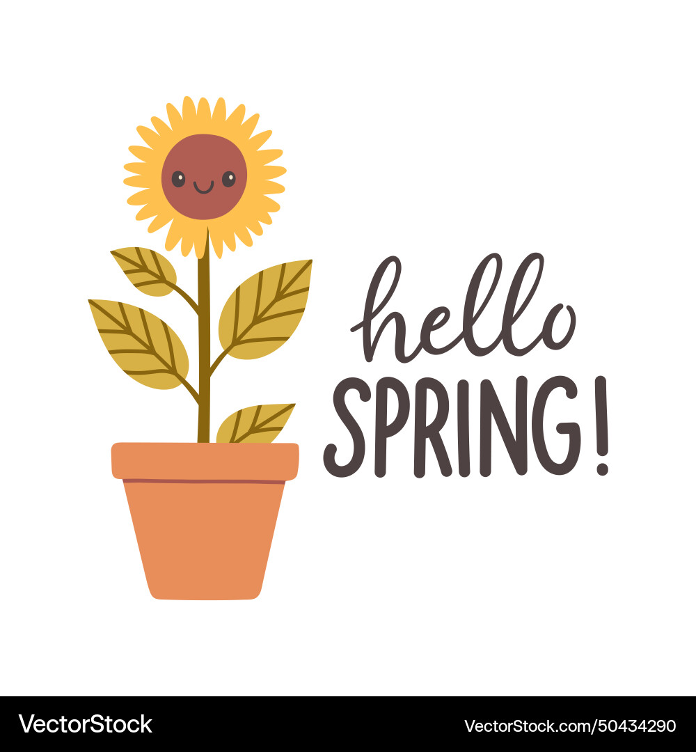 Hello spring quotes floral springtime hand drawn Hello spring quotes floral springtime hand drawn vector image