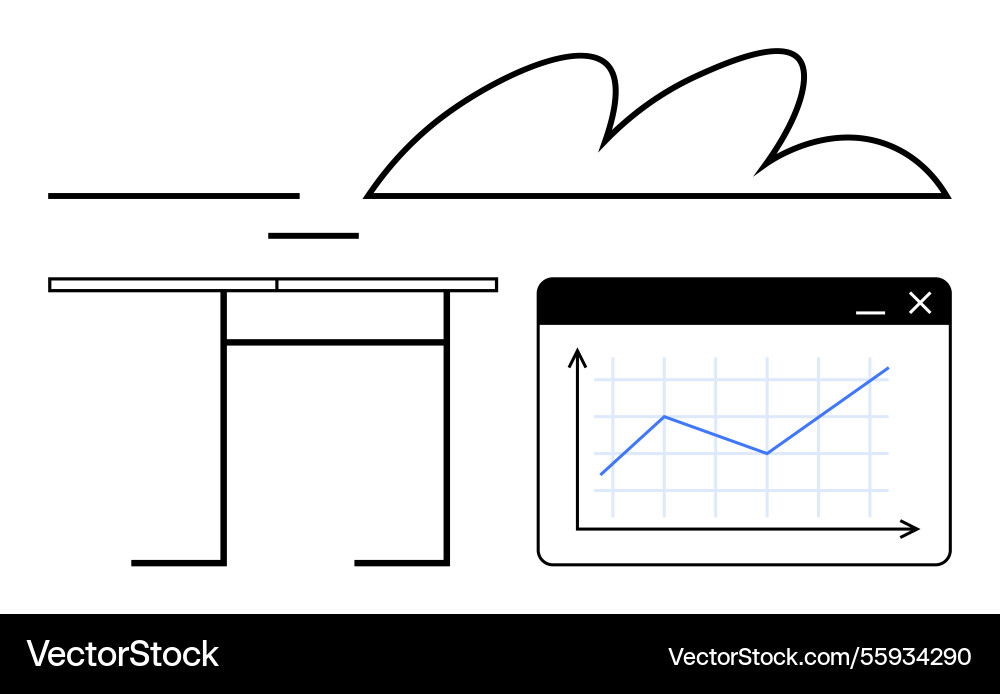 Minimalist workspace with graph displayed in trend Minimalist workspace with graph displayed in trend Vector Image