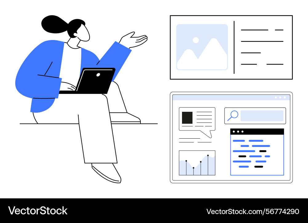 Modern professional using laptop with data Vector Image