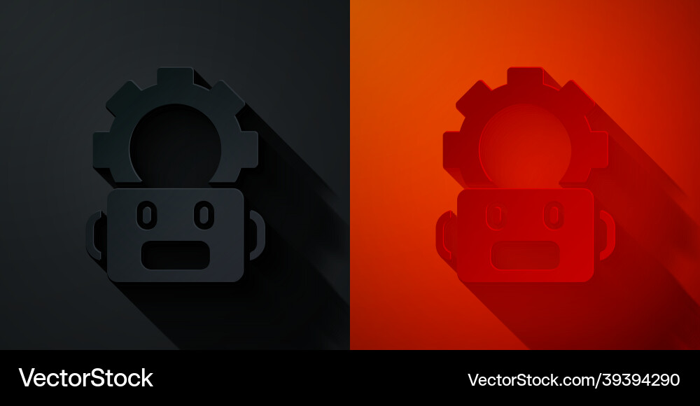 Paper cut robot setting icon isolated on black Paper cut robot setting icon isolated on black vector image