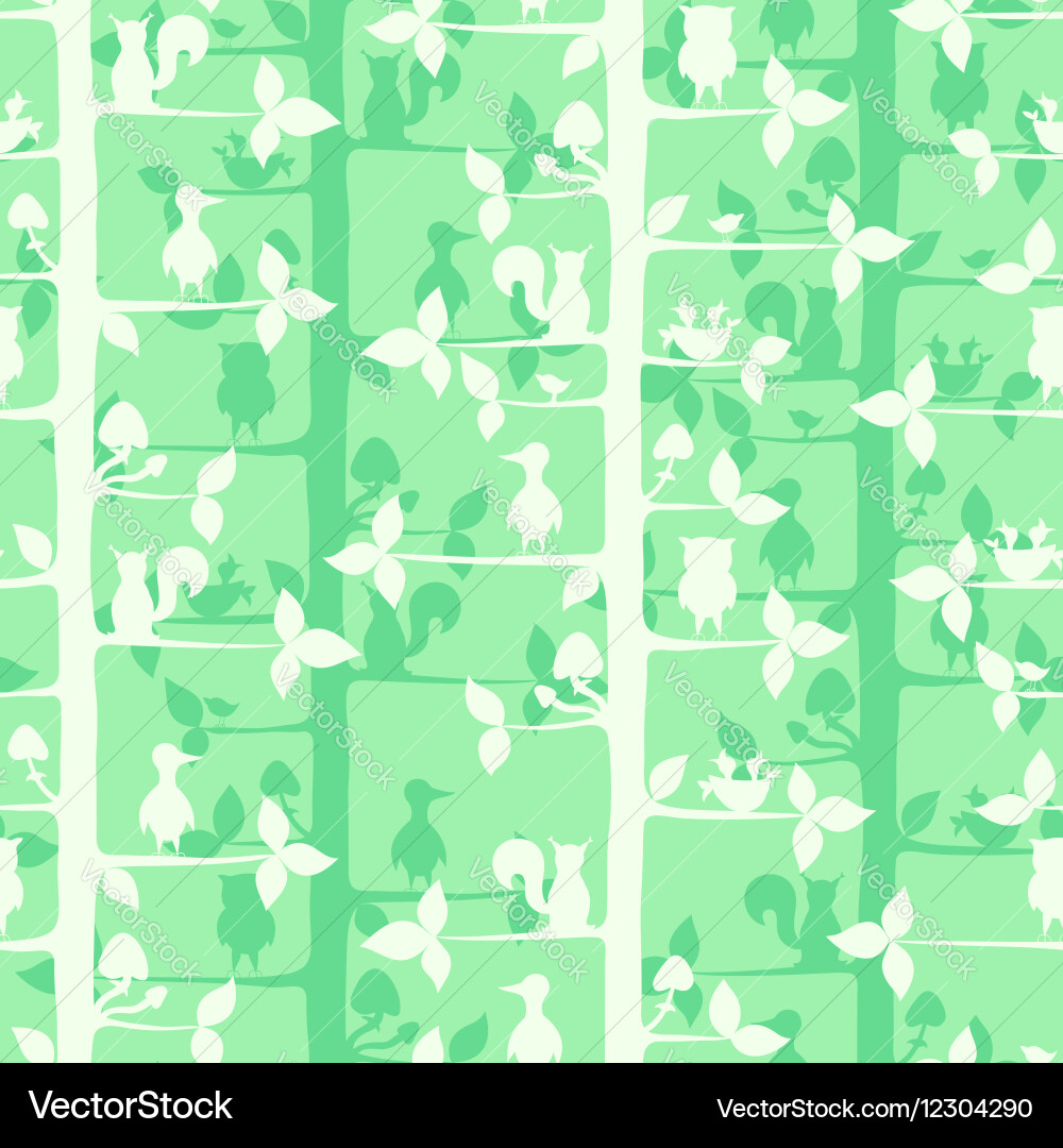 Seamless pattern with trees and forest birds vector image