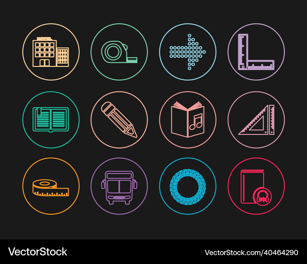 Set line audio book triangular ruler dots arrow Set line audio book triangular ruler dots arrow vector image