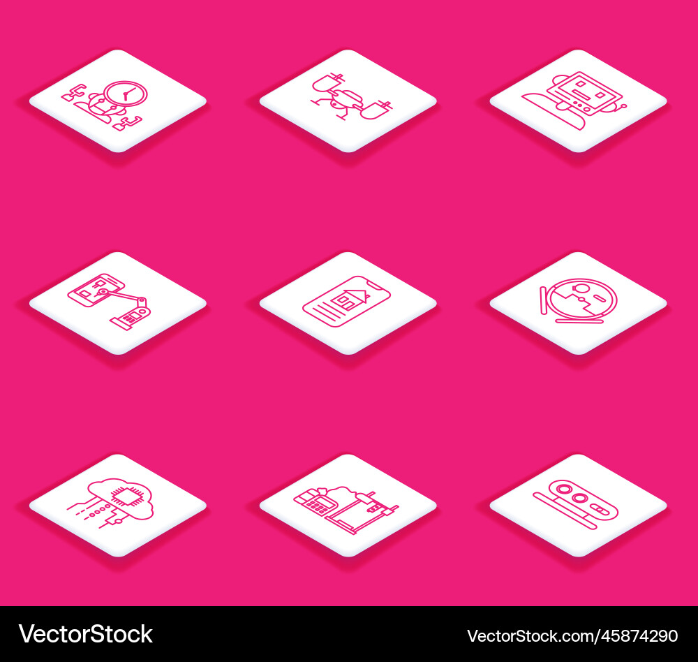 Set line robot and digital time manager drone Set line robot and digital time manager drone vector image