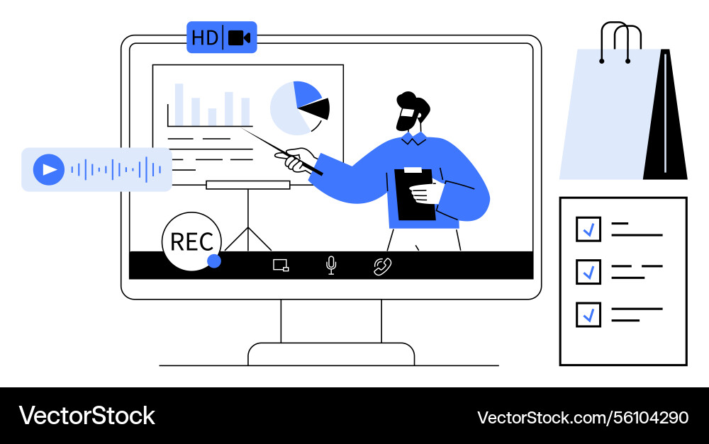 Virtual presentation with data analysis vector image