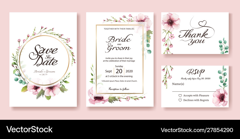 Wedding invitation save date thank you rsvp Wedding invitation save date thank you rsvp vector image