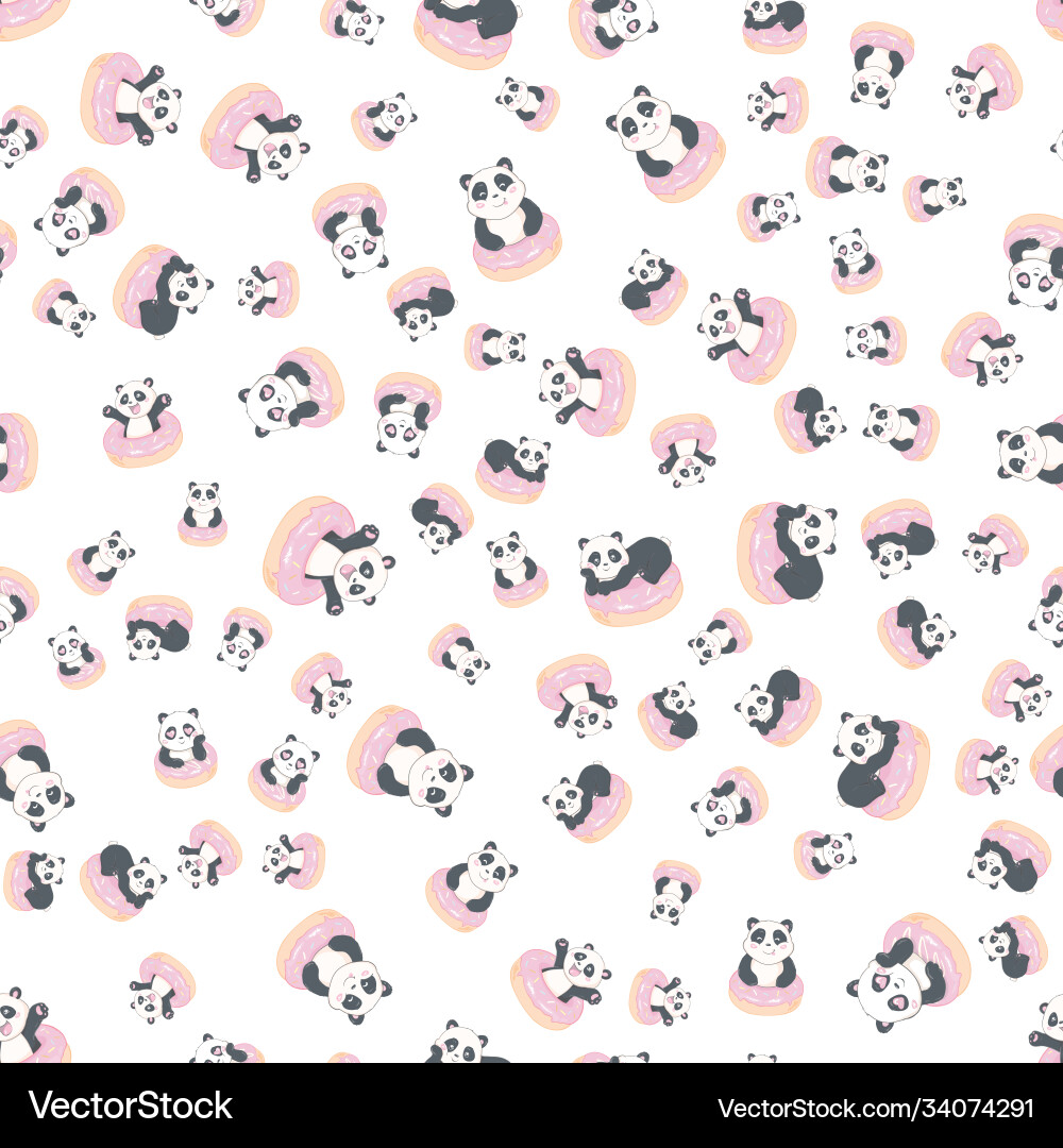 Beautiful panda holding a donut seamless pattern Beautiful panda holding a donut seamless pattern vector image