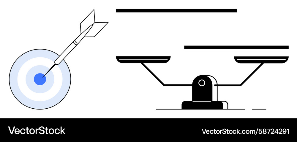 Bullseye with dart and balanced scale representing Bullseye with dart and balanced scale representing Vector Image