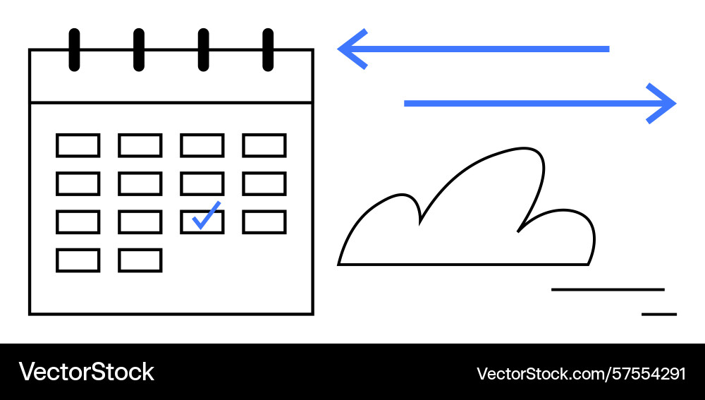 Calendar with task checkbox and arrows indicating Calendar with task checkbox and arrows indicating vector image