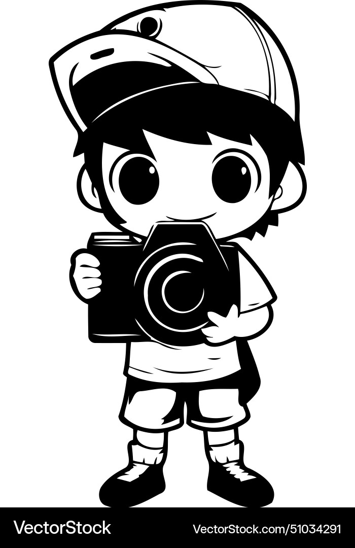 Cute boy with a camera on white background Vector Image