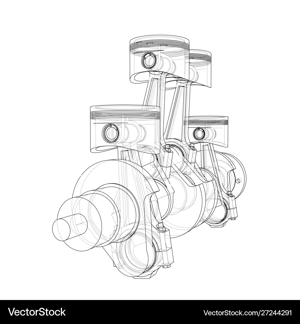 Engine Piston Wireframe 3D Rendering vector image