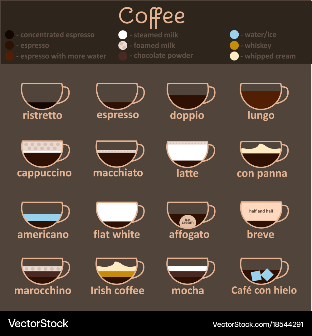 Espresso guide thin line icon set vector image
