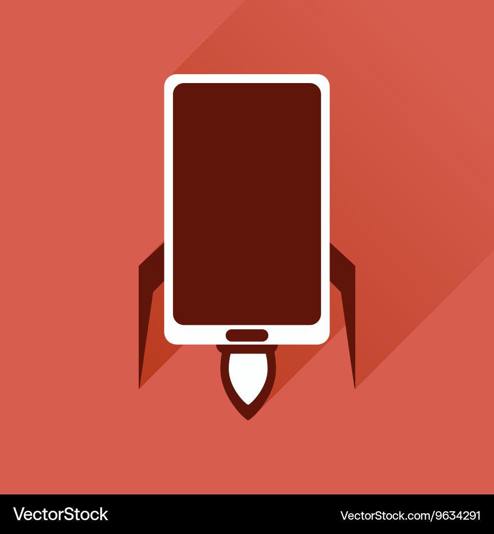 Flat web icon with long shadow mobile rocket Vector Image
