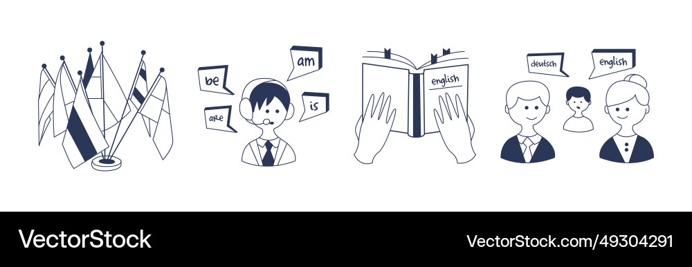Foreign language learning and study line element Foreign language learning and study line element vector image