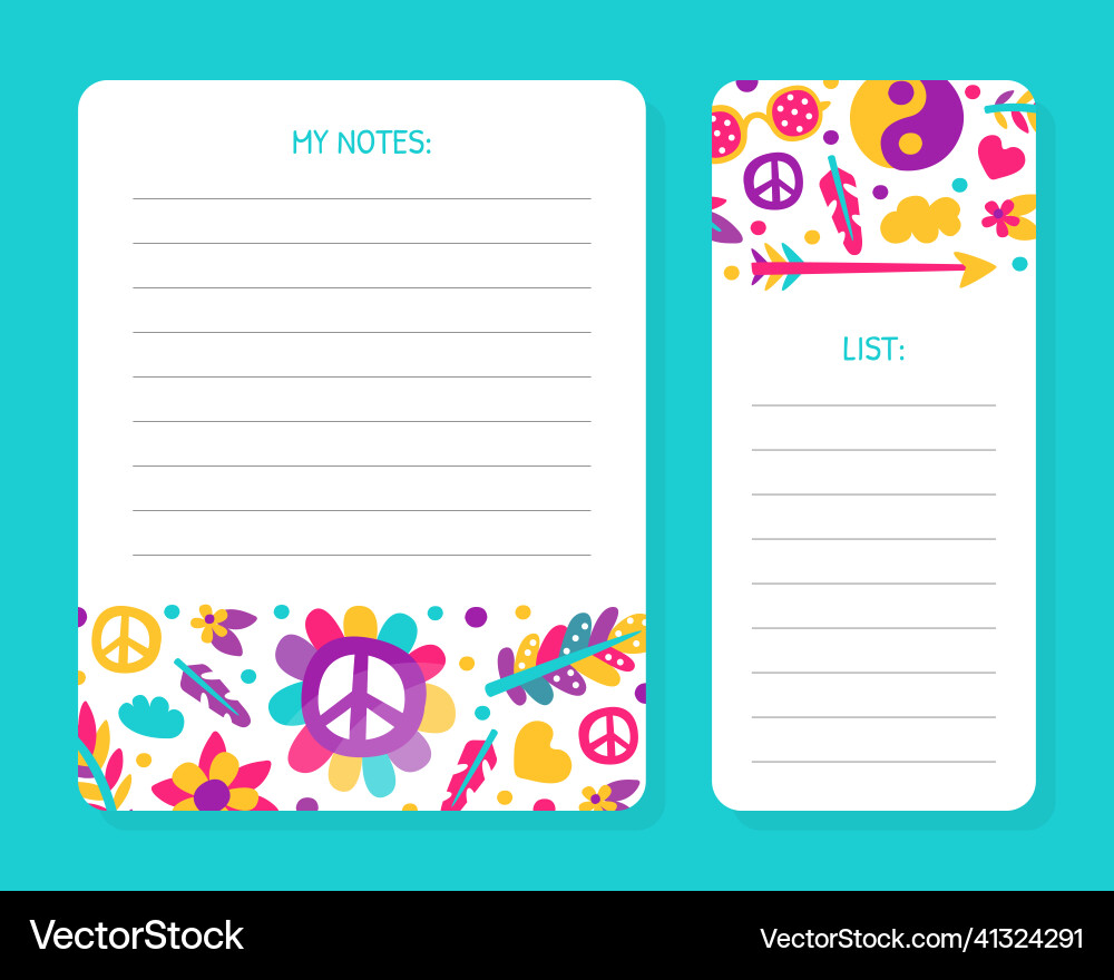 Hippie bohemian notes and to do list page Hippie bohemian notes and to do list page Vector Image
