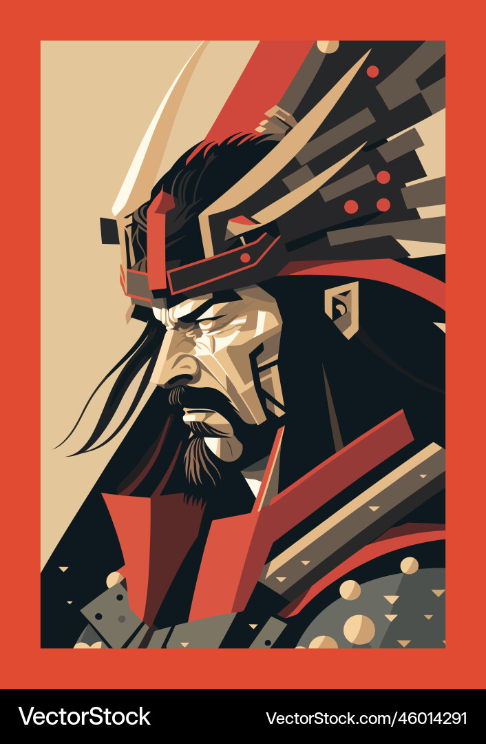 Samurai Krieger mit Schwert und Helm im Retro Samurai Krieger mit Schwert und Helm im Retro vektorbild