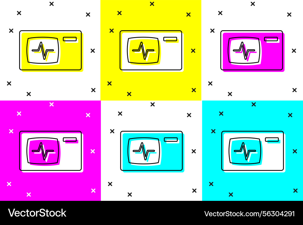 Set computer monitor with cardiogram icon Set computer monitor with cardiogram icon vector image