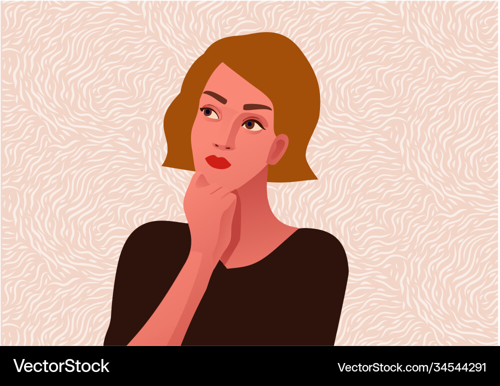 Thinking girl beautiful face with question mark Thinking girl beautiful face with question mark vector image