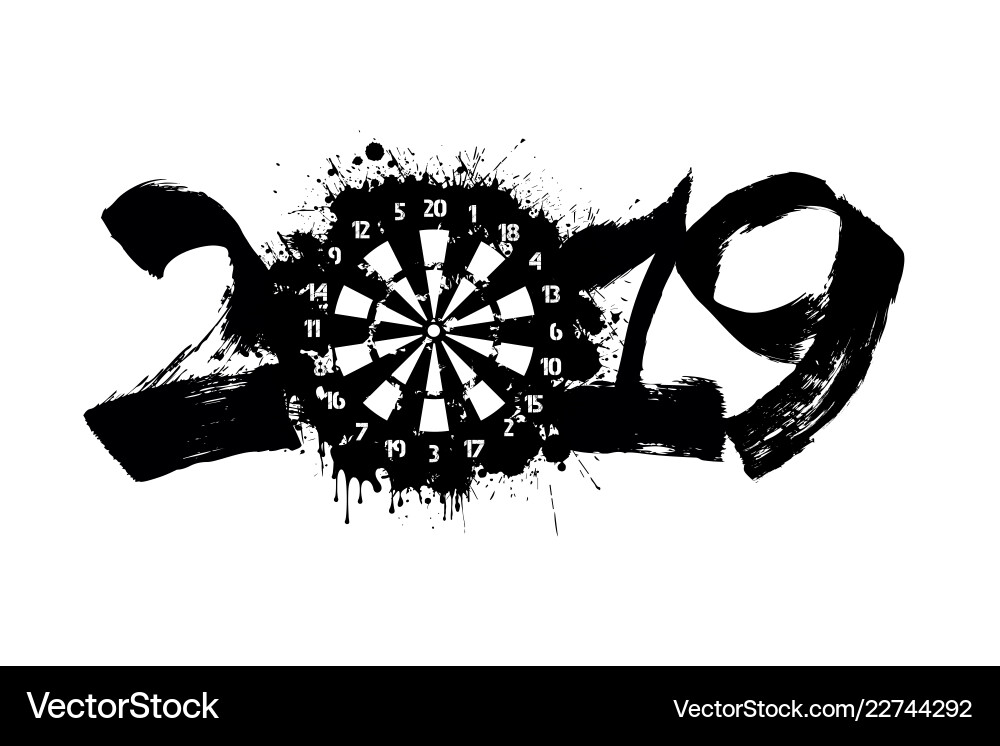 Abstract number 2019 and a dartboard from blots Abstract number 2019 and a dartboard from blots Vector Image