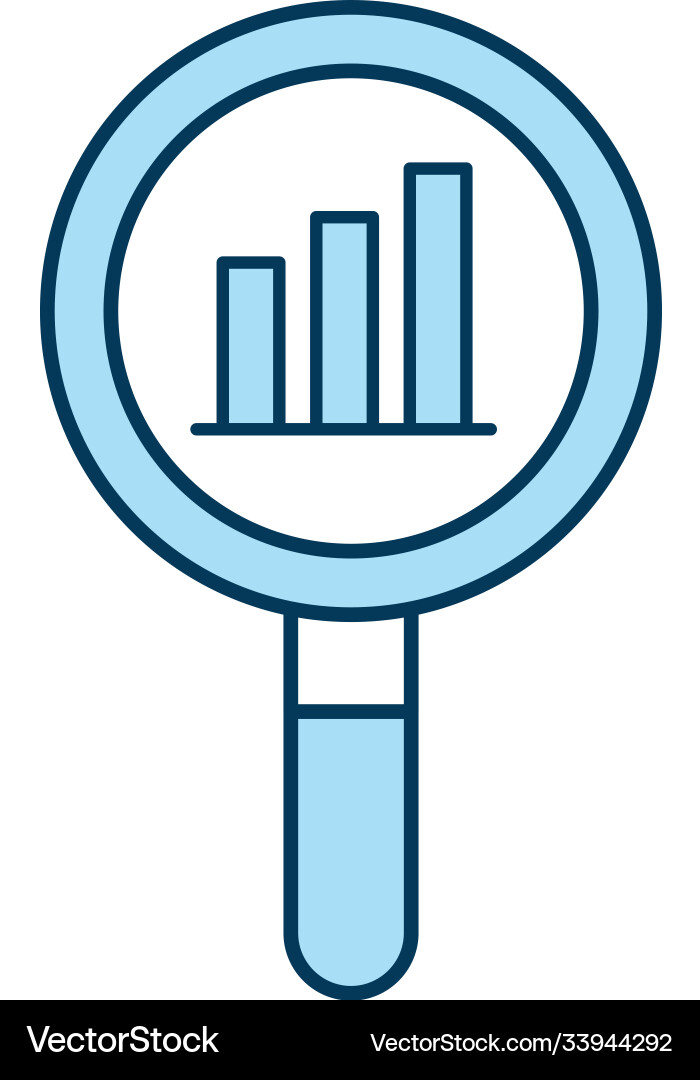 Bars chart in lupe line and fill style icon Bars chart in lupe line and fill style icon Vector Image