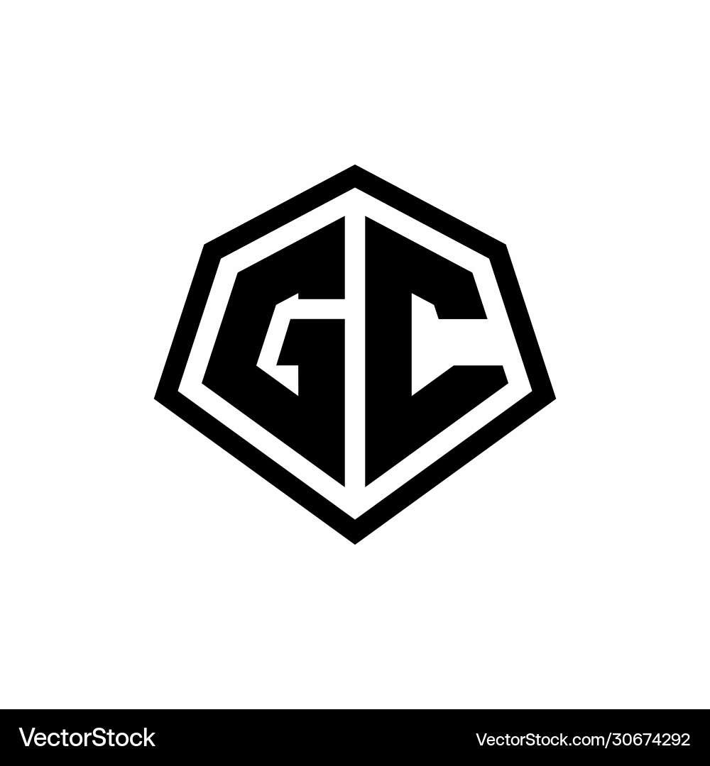 Gc monogram logo with hexagon shape and line vector image