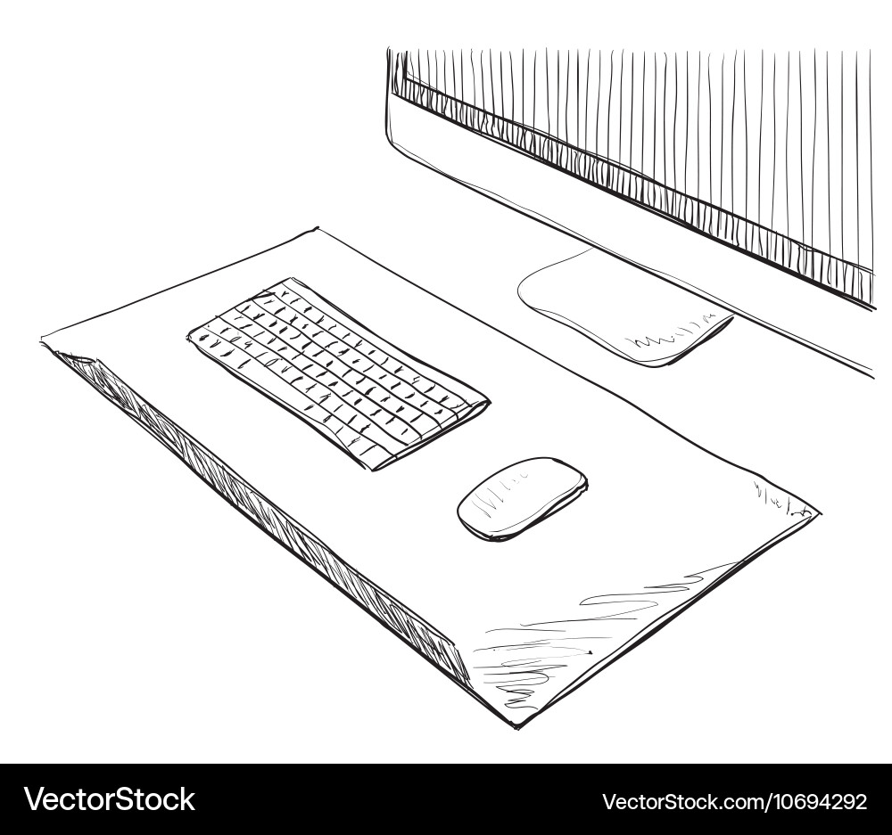 Hand drawn computer screen and keyboard Vector Image