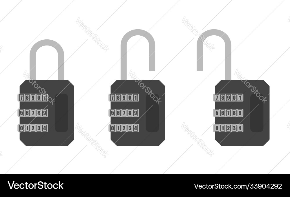 Locks with a digital code password in open vector image