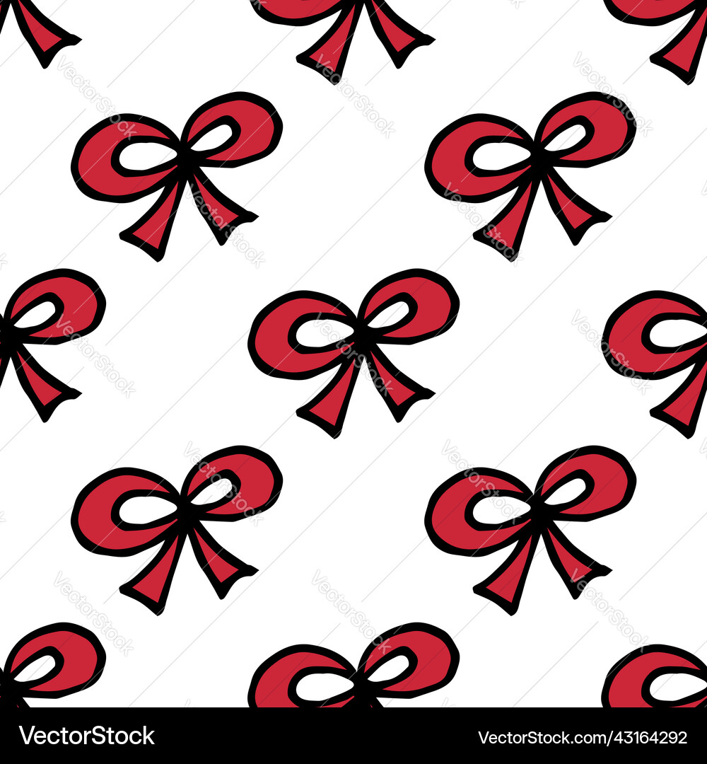 Seamless pattern with red bow on white background vector image