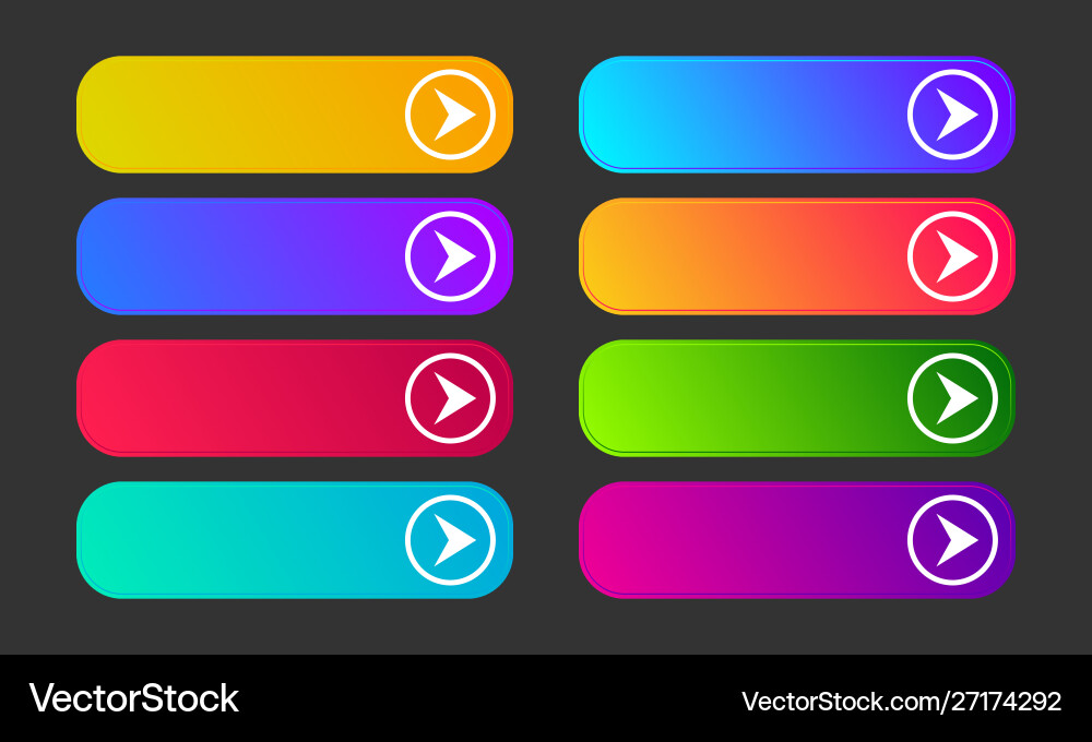 Set eight modern gradient buttons with arrows vector image