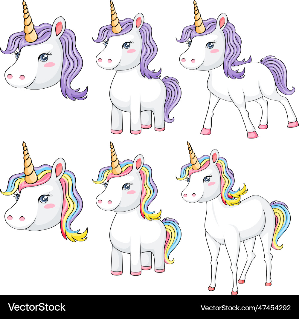 Set of simple unicorn outline with rainbow color Set of simple unicorn outline with rainbow color Vector Image