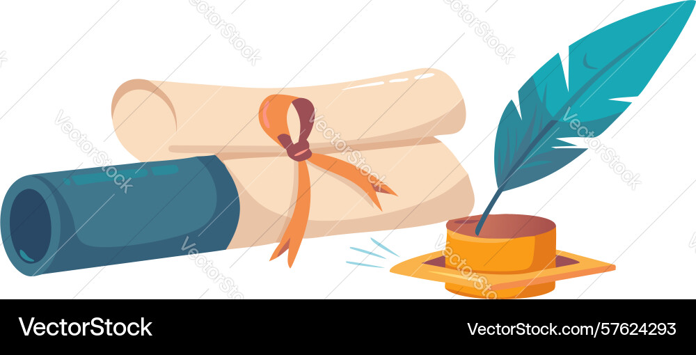 Ancient scroll with quill and ink design vector image