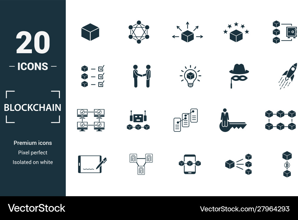 Blockchain Icon Set - Distributed Network vector image
