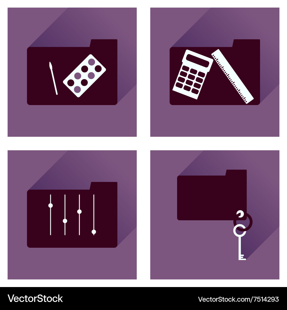 Concept of flat icons with long shadow folder Vector Image