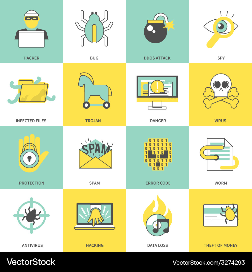 Hacker icons flat line vector image