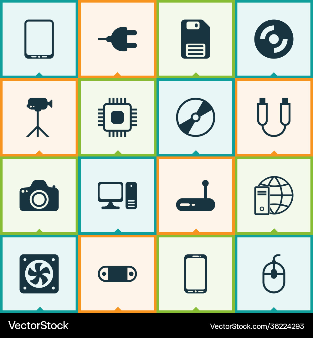 Hardware icons set with usb cable plug cpu Hardware icons set with usb cable plug cpu vector image