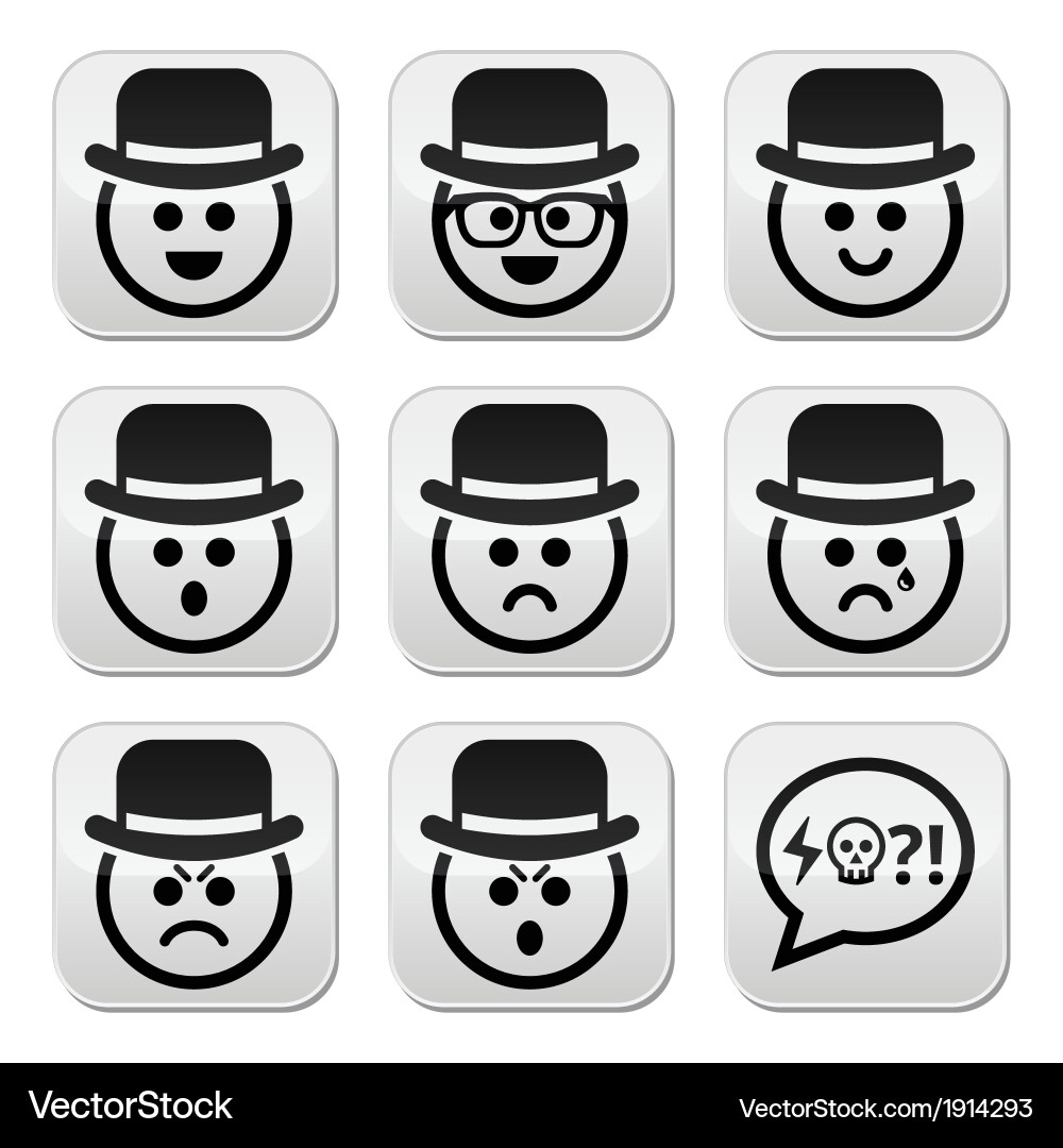 Man in hat faces buttons set vector image