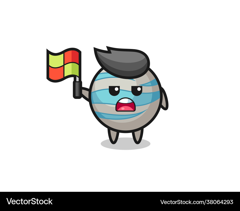 Planet character as line judge putting flag up Planet character as line judge putting flag up Vector Image