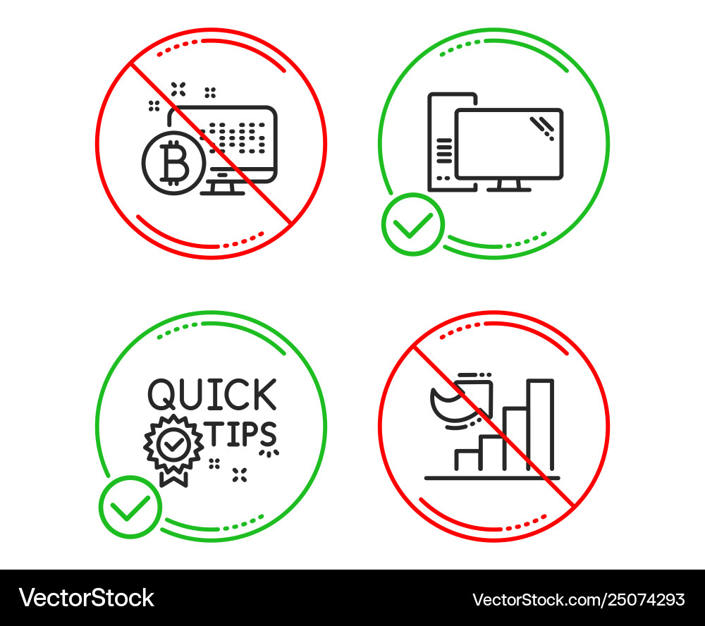 Quick tips computer and bitcoin system icons set Vector Image