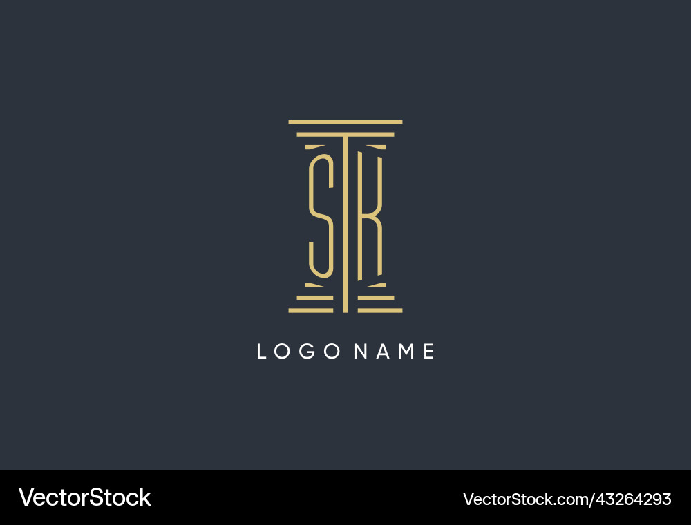Sk initial monogram with pillar shape logo design vector image